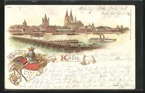 Lithographie Köln, Ortspartie mit Dom, Wappen