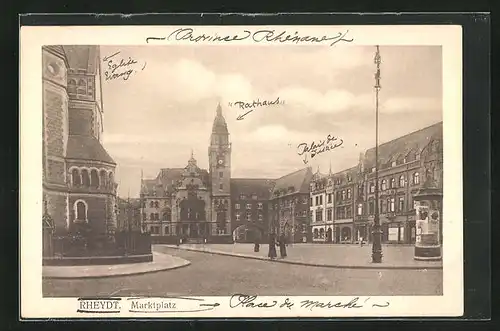 AK Rheydt, Marktplatz mit Rathaus und Palais de Justice