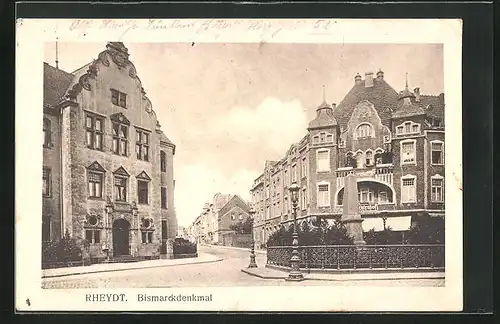 AK Rheydt, Strassenpartie mit Bismarckdenkmal