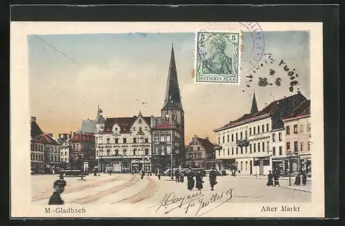 AK Mönchengladbach, Blick auf den alten Markt mit Spaziergängern