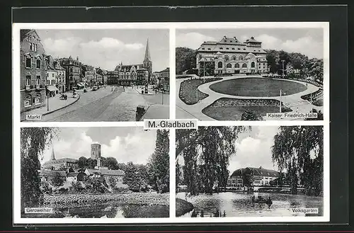 AK M.-Gladbach, Kaiser Friedrich-Halle, Geroweiher, Volksgarten