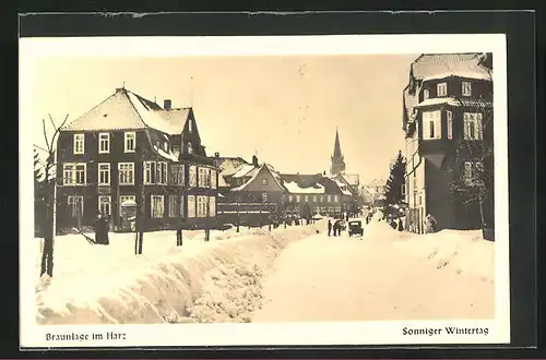 AK Braunlage im Harz, Ortspartie an einem sonnigen Wintertag