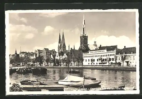 AK Lübeck, Obertrave mit Marien- und Petrikirche