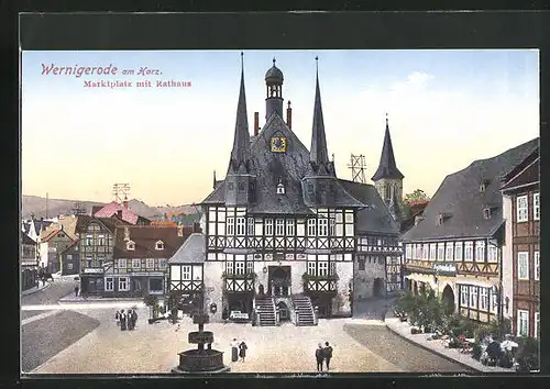 AK Wernigerode /Harz, Marktplatz mit Rathaus