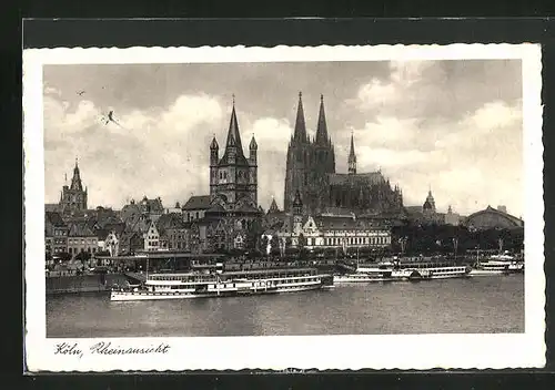 AK Köln, Rheinansicht, Rheindampfer am Anleger