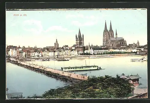 AK Köln, Pontonbrücke und Dom