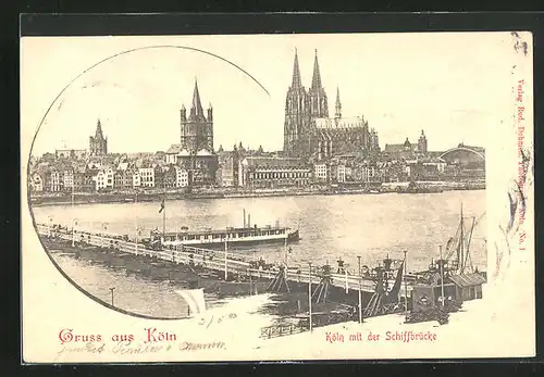 AK Köln, Teilansicht mit Schiffbrücke