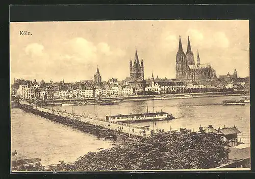 AK Köln, Teilansicht mit Pontonbrücke und Dom