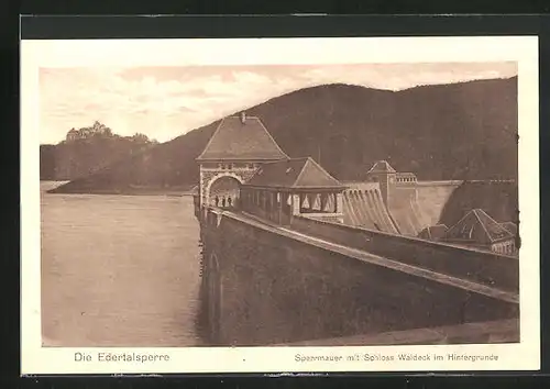 AK Waldeck, Edertalsperre mit Schloss im Hintergrund