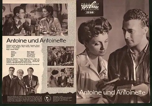 Filmprogramm PFP Nr. 31 /60, Antoine und Antoinette, Roger Pigaud, Claire Maffei, Regie: Jacques Becker