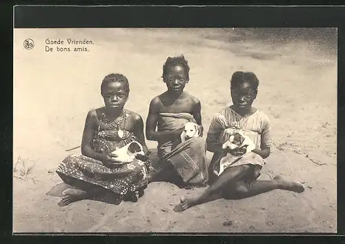 AK Afrikanische Mädchen mit Hundewelpen