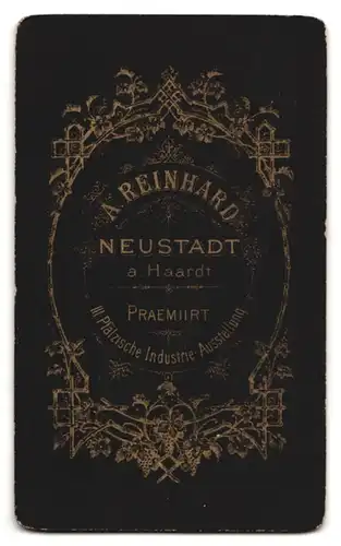 Fotografie A. Reinhard, Neustadt a. Haardt, Portrait Dame trägt schwarzes Kleid mit Rüschen