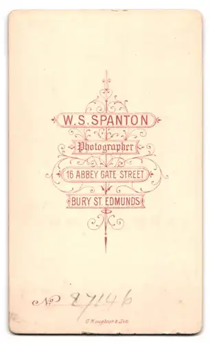 Fotografie W.S. Spanton, Bury St. Edmunds, 16 Abbey Gate Street, Herr mit Vollbart nebst Dame im Oberteil aus Samt