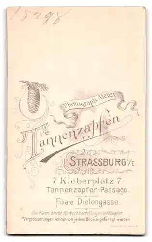 Fotografie Atelier Tannenzapfen, Strassburg i. E., Kleberplatz 7, Portrait Brünette Dame im Sonntagskleid