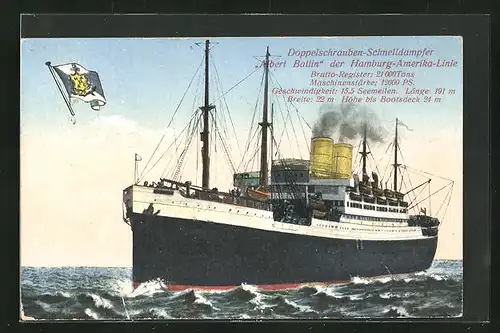 AK Doppelschrauben-Schnelldampfer Albert Ballin der Hamburg-Amerika Linie