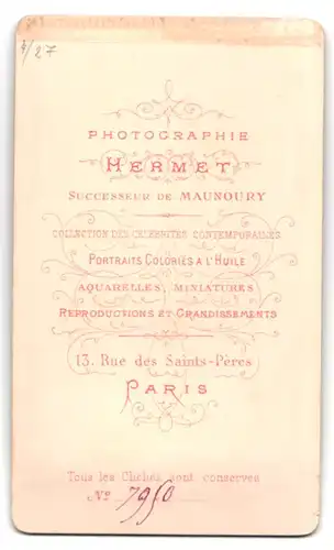 Fotografie Hermet, Paris, Rue des St. Peres 13, Portrait älterer Herr im Anzug mit gestyltem Vollbart