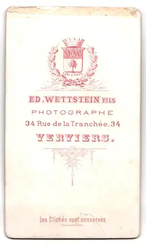 Fotografie Ed. Wettstein Fils, Verviers, 34, Reu de la Tranchée, 34, Portrait eleganter Herr mit Oberlippenbart