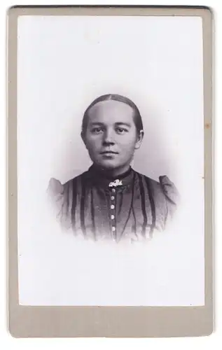 Fotografie Fotograf und Ort unbekannt, Portrait Frau im Biedermeierkleid mit Borsche