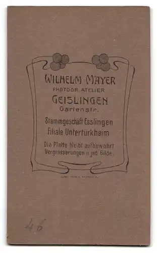 Fotografie W. Mayer, Geislingen, Gartenstr., Portrait Herr im karierten Anzug mit Walrossbart