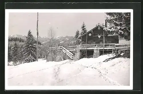 Foto-AK Bad Tölz, Gasthof Waldherralm im Schnee