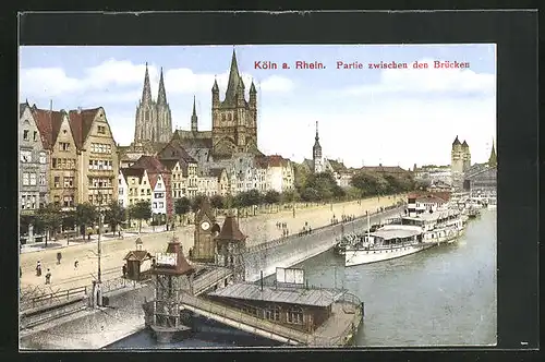 AK Köln a. Rhein, Partie zwischen den Brücken mit Geschäft