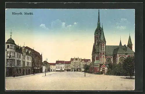 AK Rheydt, Markt mit Geschäft und Kirche