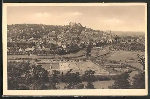 AK Marburg, Blick von der Bismarckpromenade mit Sommerbad