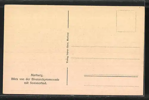 AK Marburg, Blick von der Bismarckpromenade mit Sommerbad