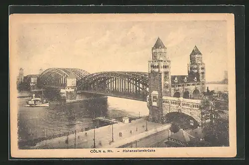 AK Köln, Blick auf die Hohenzollernbrücke