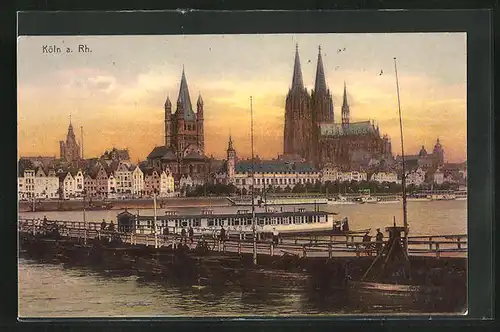 AK Köln, Dom am abendlichen Rhein
