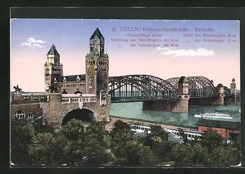AK Köln, Hohenzollernbrücke mit Rheindampfer