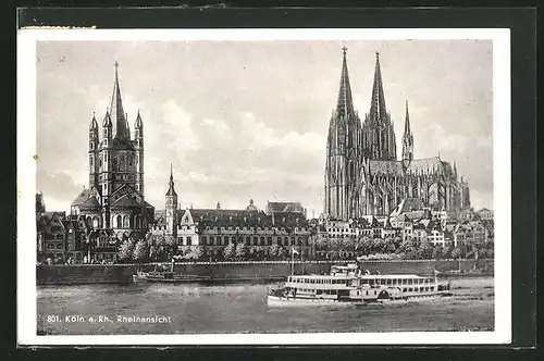 AK Köln, Rheinansicht mit Rheindampfer vor Dom