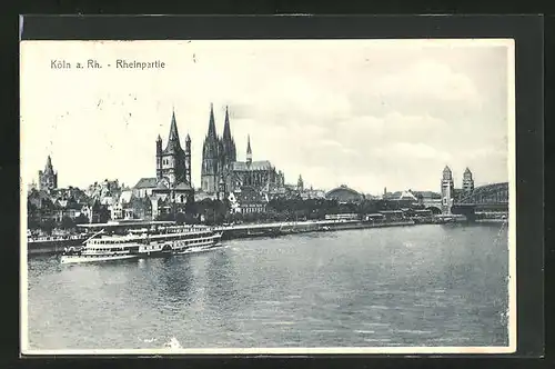 AK Köln, Rheindampfer mit Blick auf Dom