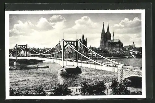 AK Köln, Hindenburgbrücke mit Blick auf Dom