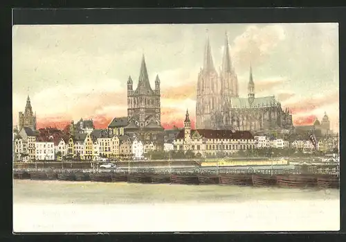 AK Köln, Rhein vor dem Dom