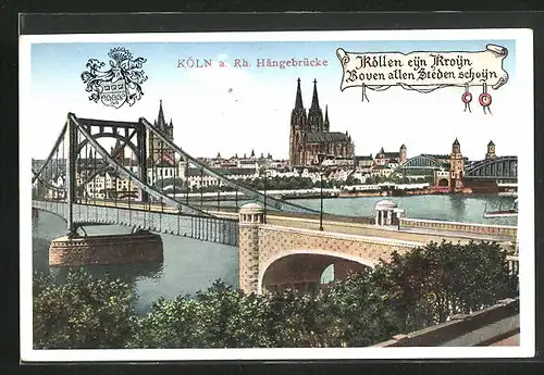 AK Köln, Hängebrücke über dem Rhein