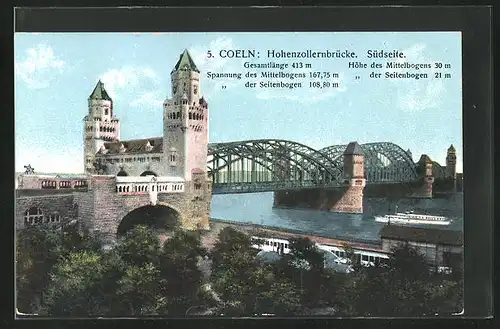 AK Köln, Hohenzollernbrücke Südseite