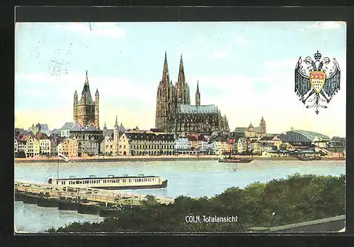 AK Köln, Blick über den Rhein auf den Dom