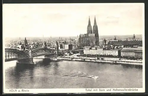 AK Köln, Totale mit Dom und Hohenzollernbrücke