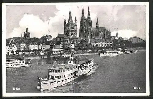 AK Köln, Dom, St. Martin, Rheindampfer