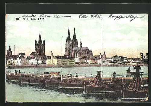 AK Köln, Totalansicht mit Dom und Pontonbrücke
