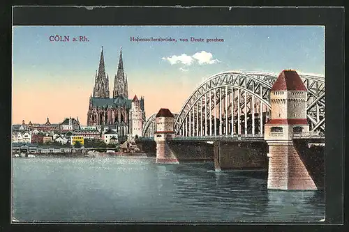 AK Köln, Hohenzollernbrücke, von Deutz gesehen