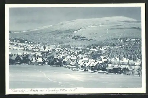 AK Braunlage /Harz, Teilansicht im Winter mit Wurmberg