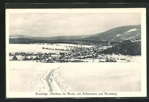 AK Braunlage /Harz, Ortsansicht im Winter und Wurmberg