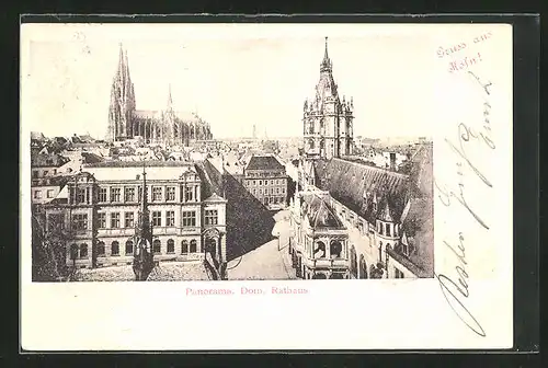 AK Köln, Panorama, Dom, Rathaus