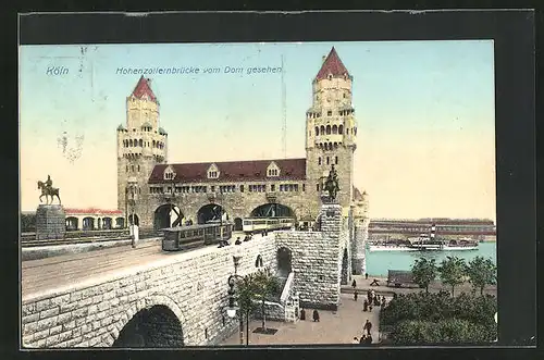 AK Köln, Hohenzollernbrücke vom Dom gesehen