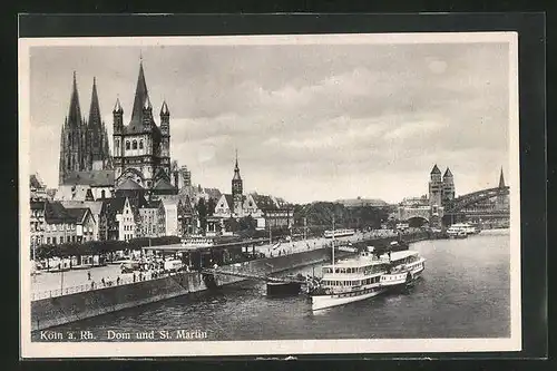 AK Köln, Dom und St. Martin, Rheindampfer