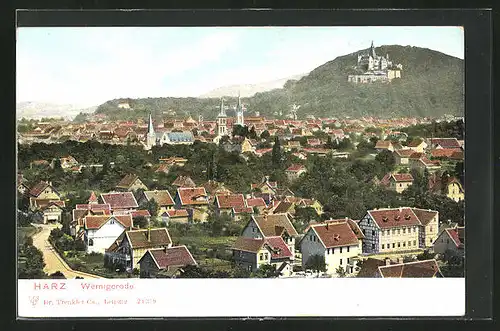 AK Wernigerode i. Harz, Blick auf die Stadt mit Schloss in den Bergen