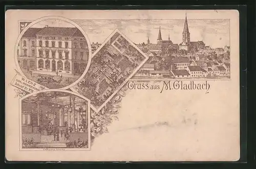 Lithographie Mönchengladbach, Cafe-Restaurant von W. Lenz, Bahnhof-Strasse 16