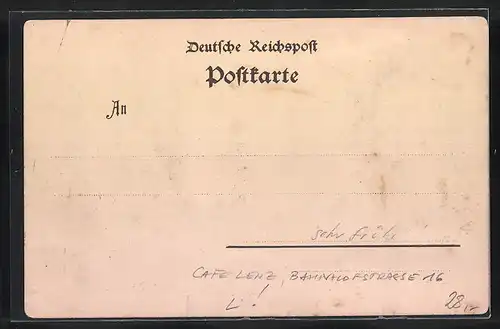 Lithographie Mönchengladbach, Cafe-Restaurant von W. Lenz, Bahnhof-Strasse 16
